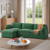 L Shaped Sofa Couch, Modular Comfy Chenille Deep Seat Sofa with Movable Ottoman for Living Room, Apartment, Green