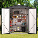 Asofer 6x4 FT Galvanized Steel Storage Shed, Double Lockable Hinged Doors, All-Weather Outdoor Utility Shed, Gray