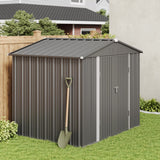 Asofer 8x6 FT Galvanized Metal Outdoor Storage Shed, Double Lockable Doors, All-Weather Utility Tool Shed with Ventilation for Backyard Garden Patio Lawn, Gray