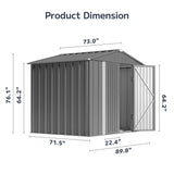 Asofer 8x6 FT Galvanized Metal Outdoor Storage Shed, Double Lockable Doors, All-Weather Utility Tool Shed with Ventilation for Backyard Garden Patio Lawn, Gray