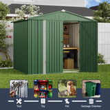Asofer 8x6 FT (48 Sq Ft) Galvanized Metal Garden Shed with Double Lockable Doors - Green