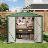 Asofer 8' x 6' Outdoor Storage Shed with Lockable doors, Metal Tool Shed Storage for Garden, Lawn, Green