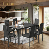 7 Piece Modern Dining Room Sets for Kitchen, Living Room - Black