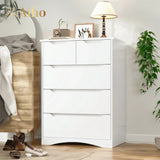 5 Drawer Dresser with Large Storage Capacity and Embedded Handle - White