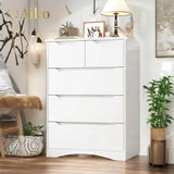 5 Drawer Dresser with Large Storage Capacity and Embedded Handle - White