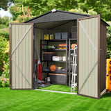 6' x 4' Metal Outdoor Storage Shed with Double Lockable Doors - Light Brown