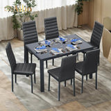 7 Piece Modern Dining Room Sets for Kitchen, Living Room - Black