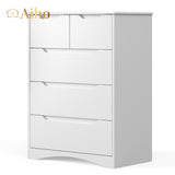 5 Drawer Dresser with Large Storage Capacity and Embedded Handle - White