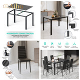 7 Piece Modern Dining Room Sets for Kitchen, Living Room - Black