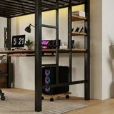Asofer Twin Metal Loft Bed with Desk, Charging Station & LED Lights - CPU Station, 13" Guardrail, Retro