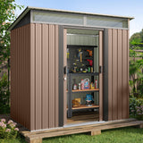 Lofka Outdoor Storage Shed with with Sliding Door, 6x4" Metal Garden Shed with Transparent Panel Windows for Patio & Lawn, Brown