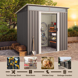 Asofer 6x4ft Dark Gray Galvanized Steel Storage Shed, Outdoor Utility Shed with Sliding Lockable Doors & Transparent Windows for Backyard Patio Lawn