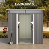Asofer 6x4ft Dark Gray Galvanized Steel Storage Shed, Outdoor Utility Shed with Sliding Lockable Doors & Transparent Windows for Backyard Patio Lawn