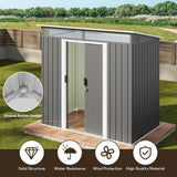 Asofer 6x4ft Dark Gray Galvanized Steel Storage Shed, Outdoor Utility Shed with Sliding Lockable Doors & Transparent Windows for Backyard Patio Lawn