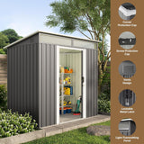 Asofer 6x4ft Dark Gray Galvanized Steel Storage Shed, Outdoor Utility Shed with Sliding Lockable Doors & Transparent Windows for Backyard Patio Lawn