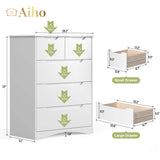 5 Drawer Dresser with Large Storage Capacity and Embedded Handle - White