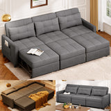 Lofka 84.3" 3-Seater Pull Out Couch, Convertible Sleeper Sofa Bed with Side Pockets and Adjustable Backrest, Modern Fabric Loveseat for Living Room & Guest Room, Dark Gray