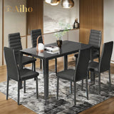 7 Piece Modern Dining Room Sets for Kitchen, Living Room - Black