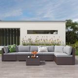 Patio Outdoor Furniture Sets, 7 Pcs All-Weather Rattan Sectional Sofa Couch Conversation Set with Tea Table & Cushions for Garden Backyard Poolside