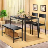 Lofka Dining Table Set for 4, Kitchen Table and Chairs Set with Bench for Small Space, Breakfast Nook, Black