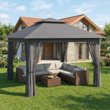 Patio Furniture Set - Includes 7 PCS Wicker Sectional sofa & 11x11 Pop Up Gazebo, 121 Square feet of Shade for Poolside, Garden, Party