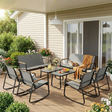 Patio Furniture Set on Sale, Outdoor Conversation Set with Rocking Chair & Coffee Table for Backyard, Poolside Porch, Gray