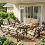 Patio Furniture Set on Sale, Outdoor Rocking Chair Set with Soft Cushion & Coffee Table for Backyard, Poolside Porch, Beige