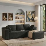 105" Lofka Modular Couch Sectional Corduroy Cloud Sofa Deep Seat L-Shaped Boneless Sectional Couch Black No Assembly