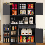 67" Kitchen Pantry Storage Cabinet with Doors & Shelves, Modern Buffet Cabinet with Microwave Stand, Tall Hutch Cabinet for Kitchen, Dining Room - Black