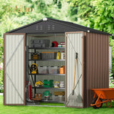 8' x 6' Metal Outdoor Storage Shed with Double Lockable Doors - Light Brown