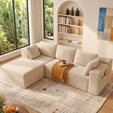 Lofka 105" Sectional Sofa, Cloud Boneless Couch for Living Room, L-Shape Soft Modular Couch for Bedroom, No Assembly Required, Beige White