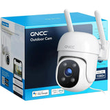 GNCC WiFi Outdoor Security Camera 2K FHD,360° Auto-Tracking,IP66 Waterproof,Night Vision CCTV Camera,APP Control