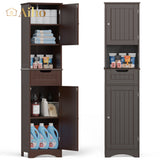 67" H Bathroom Storage Cabinet Organizer with Adjustable Shelves - Dark Brown