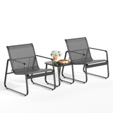 3 Pieces Patio Conversation Set Textilene Bistro Chairs Set of 2 with Coffee Table - Black