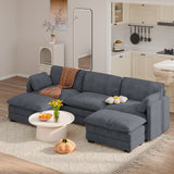 3 Seater Sectional Couches for Living Room, Noelse U Shaped Couch with Double Layer Cushions, Sleeper Sofa Couches with Corduroy Pet-Friendly Fabric for Living Room Bedroom and Apartment, Gray