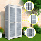 Lofka Outdoor Storage Cabinet, 63in Wooden Garden Tools Shed with 2 Lockable Doors, Waterproof Roof for Yard Garge Patio Deck Porch, Gray