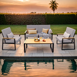 Asofer 4-PCS Patio Furniture Set, Outdoor Conversation Set for lawn, Yard, Poolside, Gray