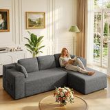 105" Modular Sectional Boneless L-Shaped Couch for Living Room, Cloud Corduroy Sofa with Deep Seat, Oversized Right Facing Chaise No Assembly Required, Grey