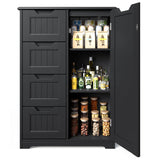 33.5 "L Wooden Bathroom Storage Cabinet with 4 Drawers, a Cupboard and Adjustable Dividers for Bathroom,Living room,and Bedroom - BLack