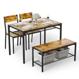 Gizoon Kitchen Table and 2 Chairs for 4 with Bench, 4 Piece Dining Table Set for Small Space, Apartment (Rustic Brown)