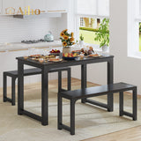 63" Dining Table Set for 4, Kitchen Table with 2 Benches, Extendable Kitchen Table Set with Metal Frame for Breakfast Nook and Small Space - Black