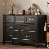 Farmhouse Dresser for Bedroom, 47.2" Wide 7 Drawer Dresser Storage Organizer, Wood Chest of Drawers for Bedroom, TV Stand for 50 inch TV, for Living Room, Hallway - Black