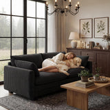 2 Seater Sofa Set Noelse Comfy Cloud Love Seat Couches with Double Layer Upholstered Seat Cushion Soft Corduroy Deep Seat Couch Sofa with 2 Pillows for Living Room Bedroom and Apartment, Black