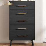5 Drawer Dresser, Tall Chest of Drawers Nightstand Storage Tower Storage Wooden Dresser for Living Room, Bedroom, Hallway - Black