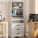 3-Shelf Bookcase with 3 Drawers for Living Room, Bedroom - White