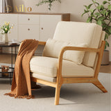 Solid Wood Arm Chair with Wood Frame and Pillow, Fabric Upholstered Armchair Comfort Reading Chair Lounge Chair for Living Room Bedroom Guest Room - Beige