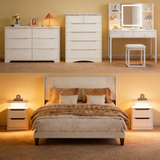 Asofer 6-Piece White Bedroom Set: King Bed Frame, LED Vanity, 2 Drawer Dressers and 2 Charging Nightstands