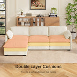 Noelse 110.2" L Shaped Living Room Sofa Modular Sectional Cloud Couch with Movable Ottoman, 3-Seater Comfy Corduroy Deep Seat Sofa with 2 Pillows for Living Room, Bedroom and Apartment, Beige