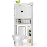 Noelse Over the Toilet Storage Cabinet, Over Toilet Bathroom Organizer with 2 Doors, Adjustable Shelves, Toilet Paper Holder, 2 Side Hooks, Space-Saver for Bathroom, Laundry, White