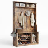 Noelse Entryway Hall Tree with Bench and Storage, 3 in 1 Hall Tree with Coat Rack and Shoe Storage, Adjustable Shoe Organizer, 2-Tier Storage Shelf for Hallway, Entryway, Rustic Brown